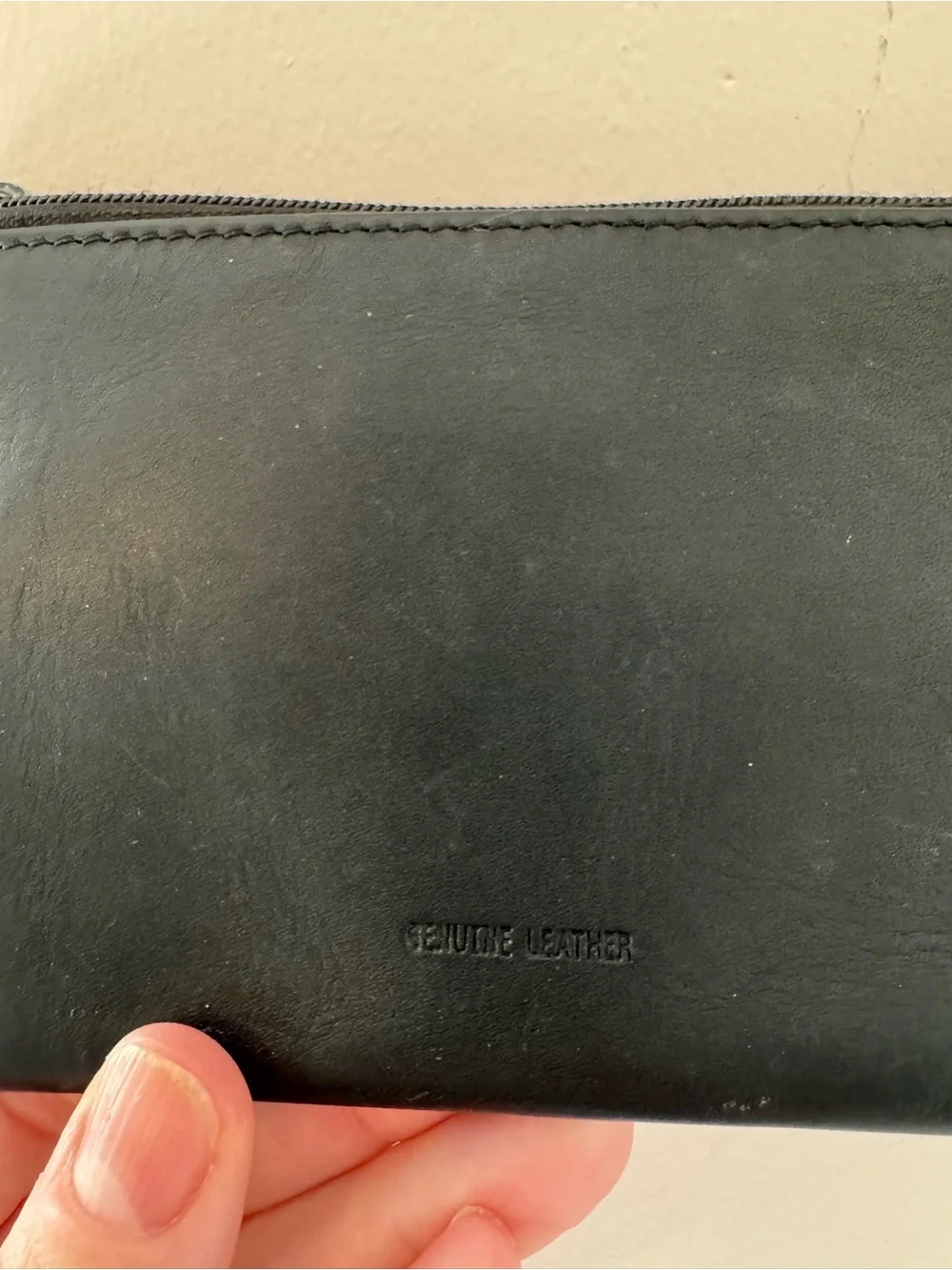 Vintage Rolfs Black Genuine Leather Zippered Coin Purse Embossed Floral Pouch